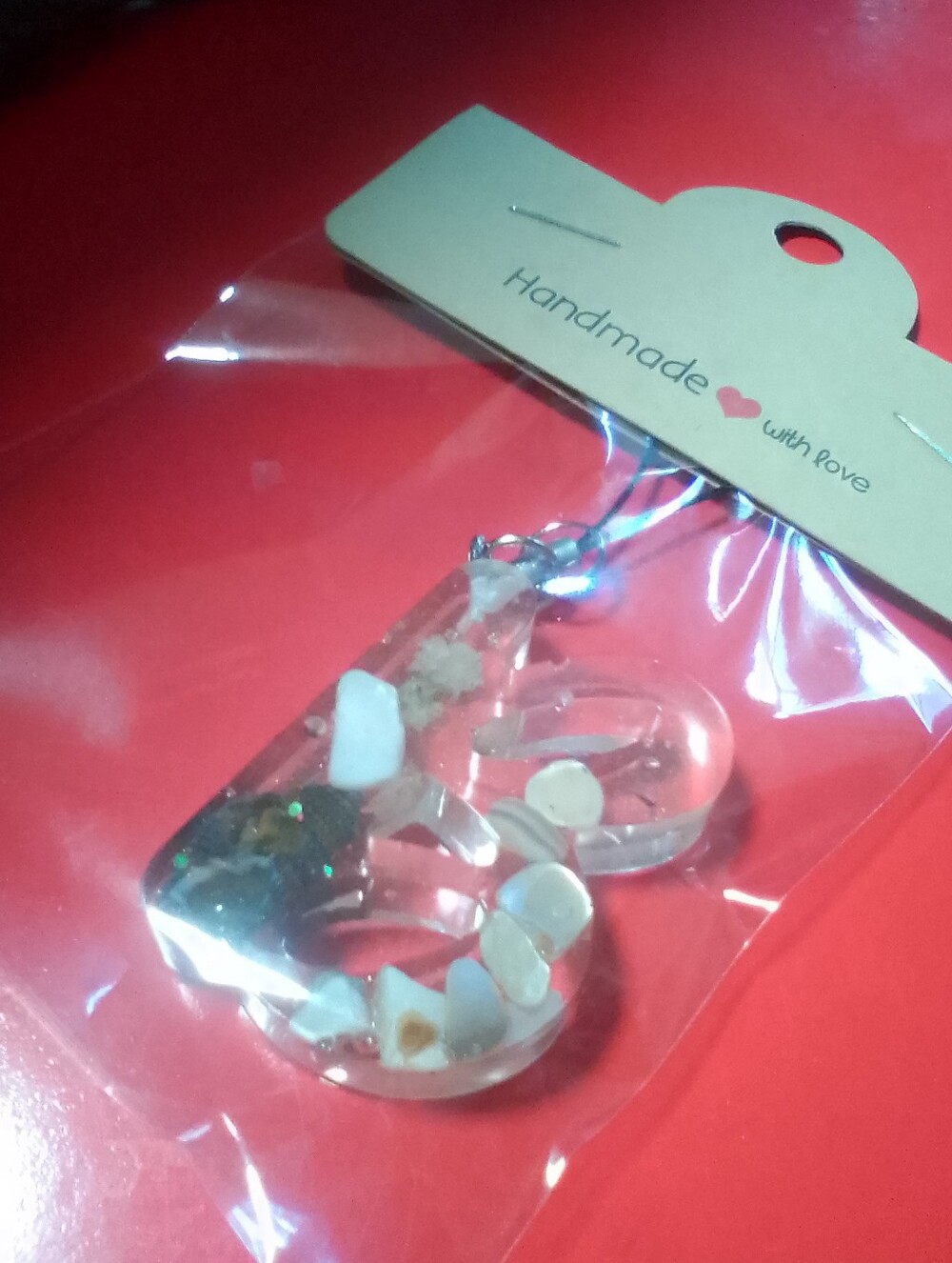 Handmade Clear Resin Keychain with Shell Inlay - Clear